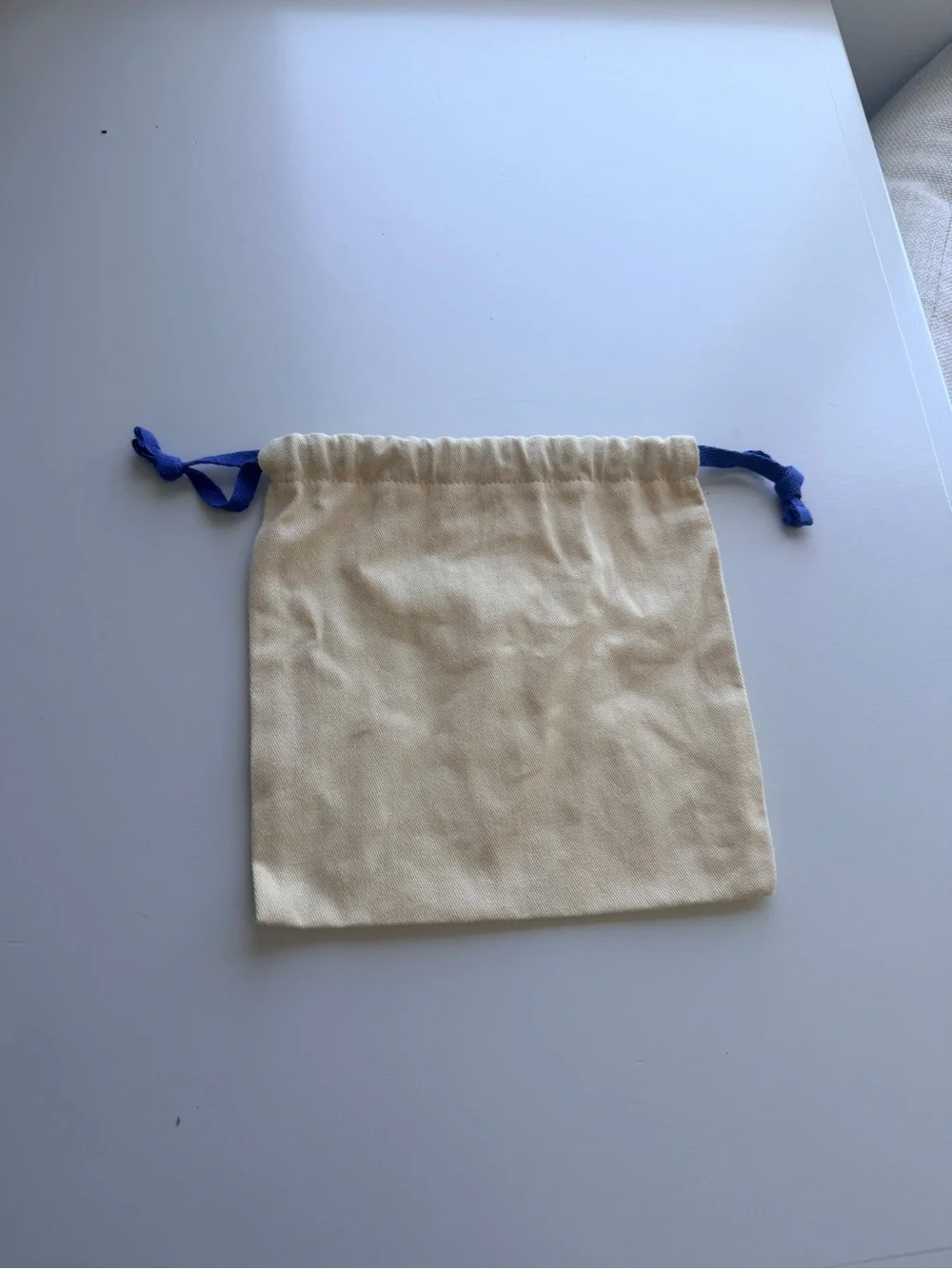 Louis Vuitton Cream Canvas Drawstring Pouch with Blue Logo
